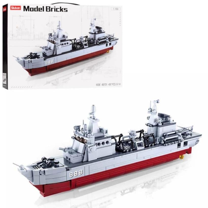 Конструктор Sluban Военный корабль с авиацией 1:450 497 дет.