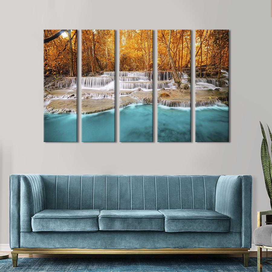 Модульна картина із 5 частин на холсті інтер'єрна картина Прекрасний водоспад Хуай Мей Хамін 132х80 см (580-51)