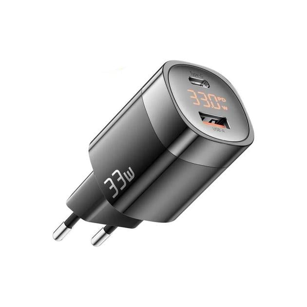 Зарядний пристрій мережевий Essager GaN III PD USB-C/USB-A з дисплеєм 33W Black (JT-P18)