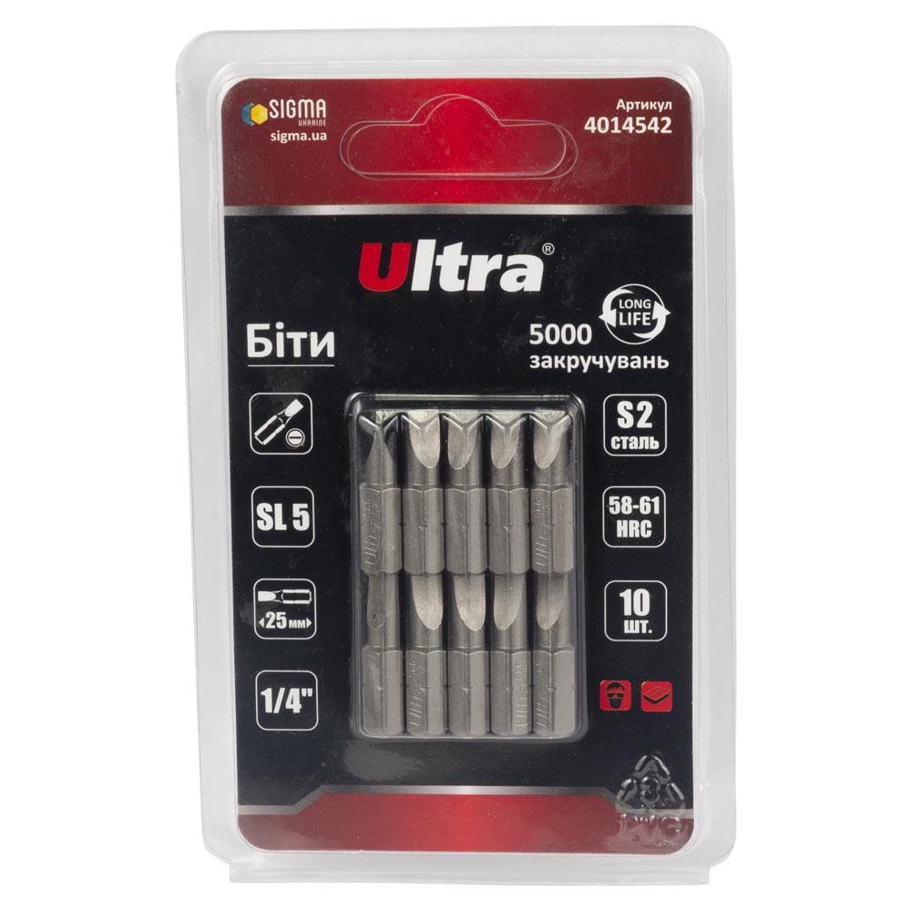 Набор бит Ultra SL5 x 25 мм 1/4" 10 шт. S2 в блистере ULTRA (4014542)