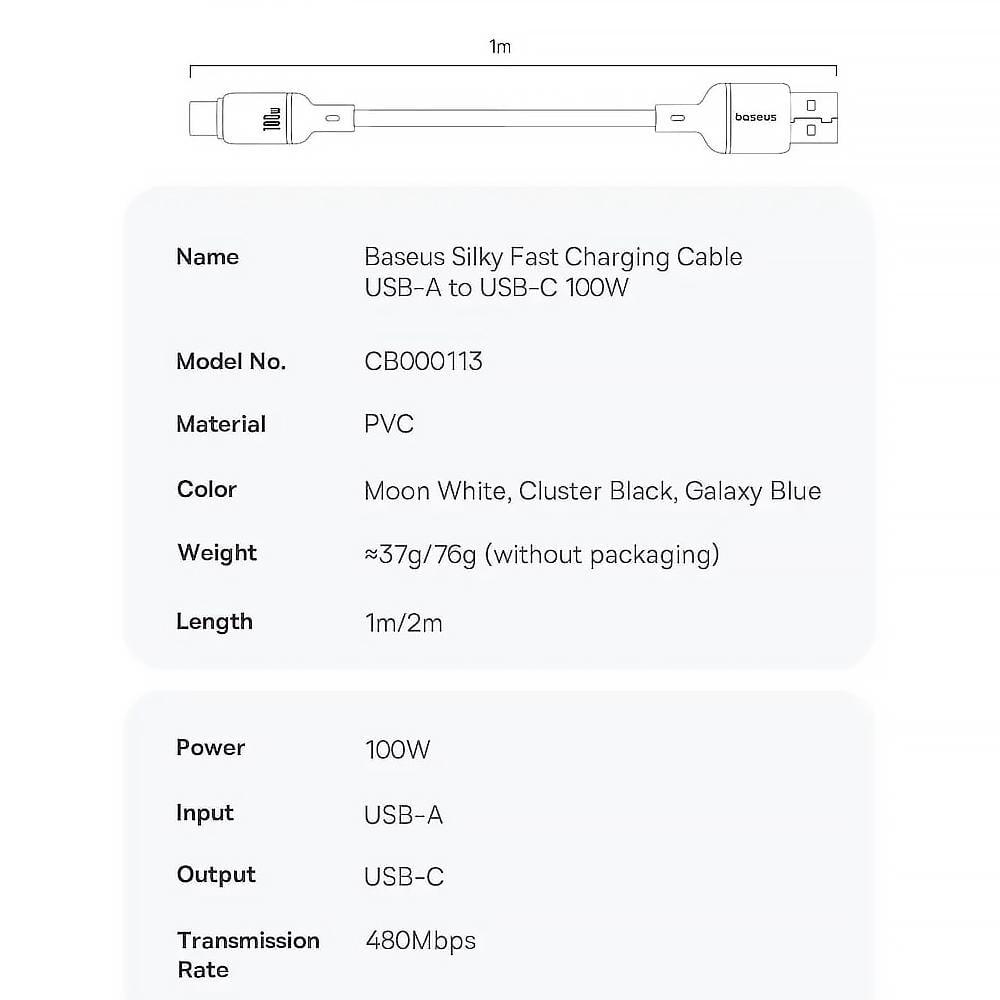 Кабель USB Type-C BASEUS Silky Series Fast Charging 100W 1 м Black (P10377703113-00) - фото 7 Кабель USB Type-C BASEUS Silky Series Fast Charging 100W 1 м Black (P10377703113-00) - фото 7