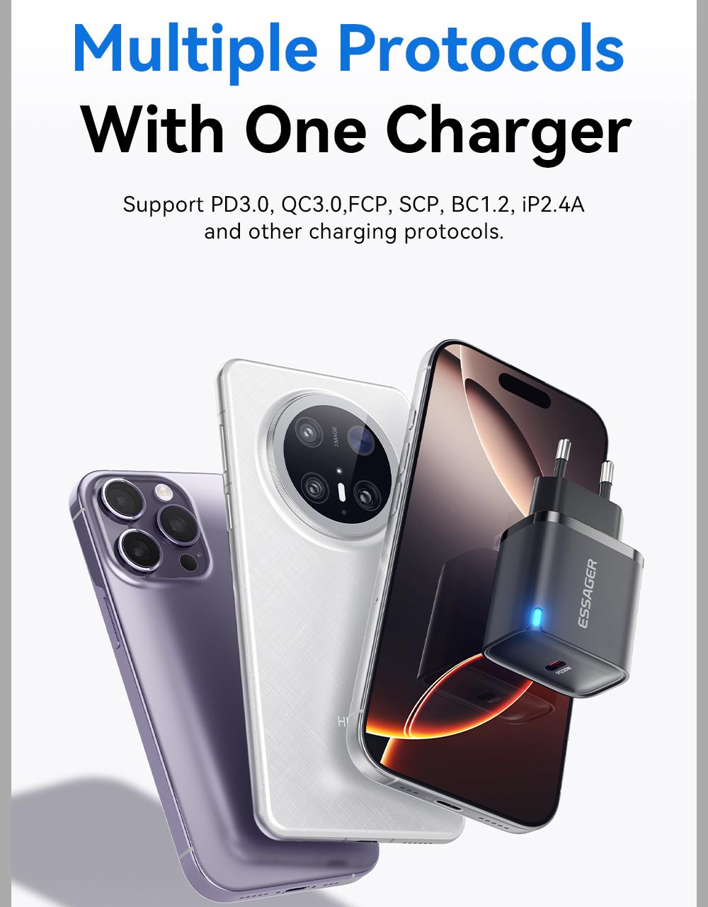 Зарядное устройство сетевое Essager Quick Charger Type-C 30 W Black (29113946) - фото 4