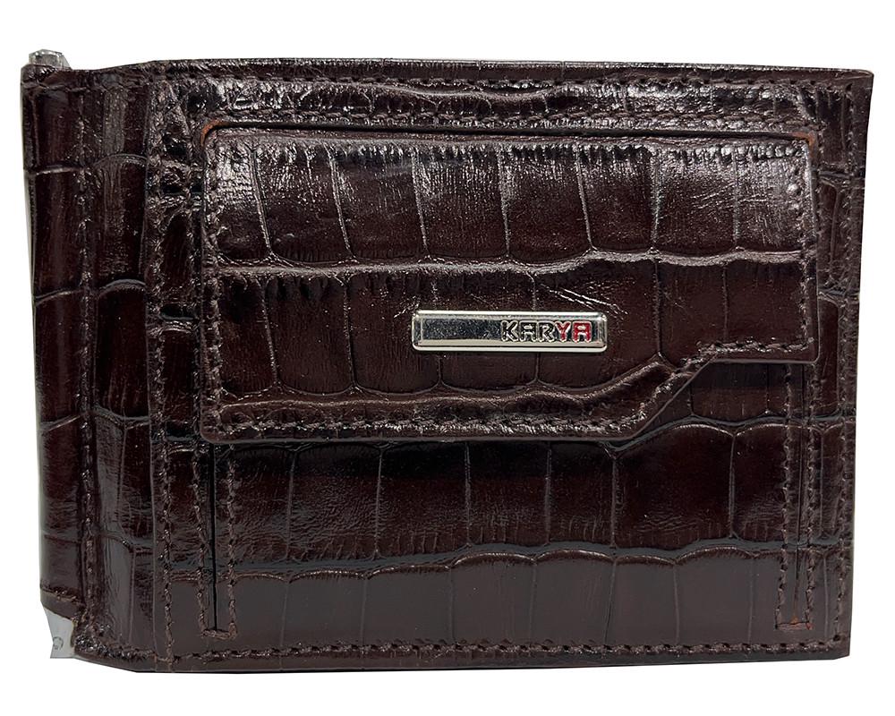 Зажим для купюр мужской Karya 0460-57 из натуральной кожи Темно-коричневый (2587486737)
