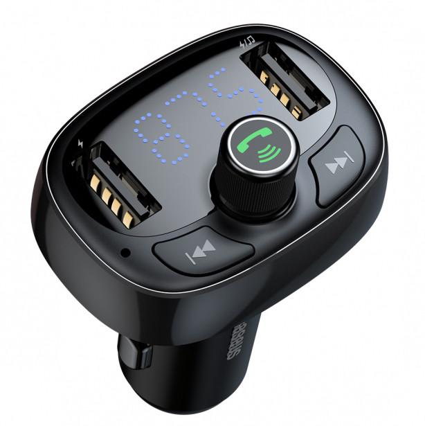 Автомобильное зарядное устройство + FM трансмиттер Baseus S-09 T-Typed Bluetooth MP3 Black - фото 3