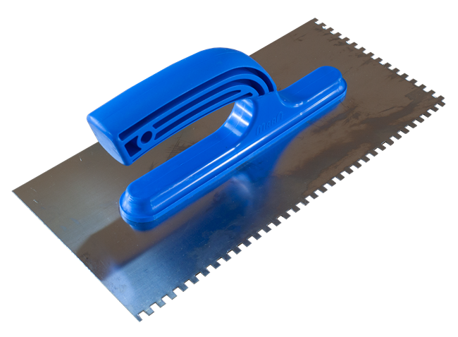Терка плиточная Maan с зубьями 4х4 мм из нержавейки с пластиковой ручкой 130х270 мм