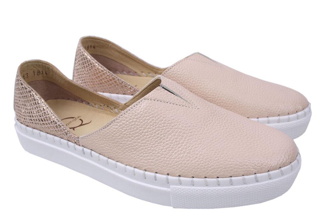 Туфли Aquamarin на низком ходу женские из кожи р. 40 Бежевый (1715-20DTC)