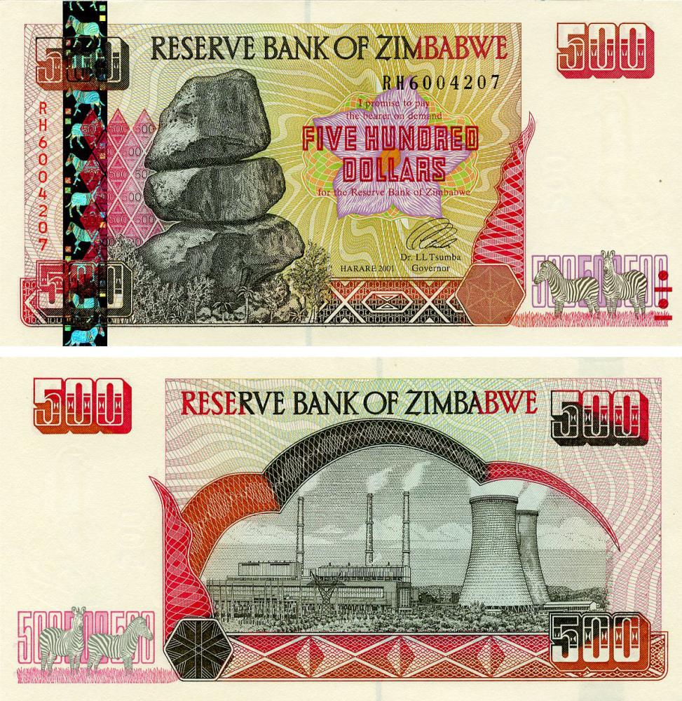 Колекційна банкнота Зімбабве 500 доларів 2001 UNC (P10)