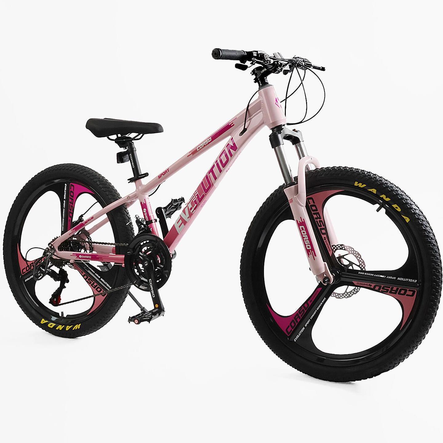 Велосипед горный подростковый алюминиевый Corso Evolution 24" литые диски рама 11" Розовый - фото 2 Велосипед горный подростковый алюминиевый Corso Evolution 24" литые диски рама 11" Розовый - фото 2