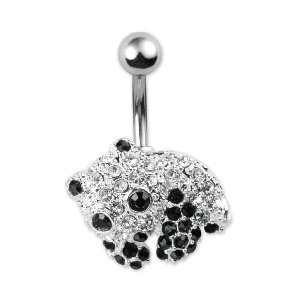 Серьга для пирсинга Банан в пупок панда в белых и черных камнях 1,6х10 мм (TBPN118)