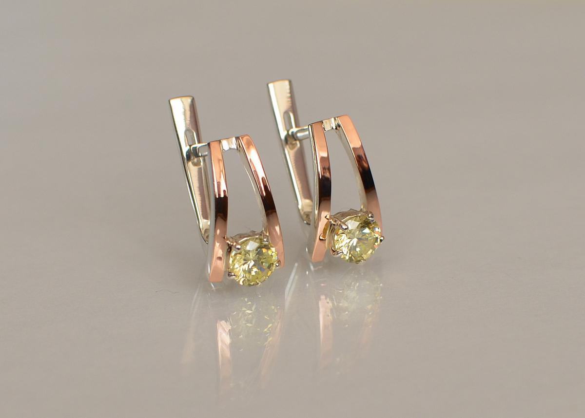 Срібні сережки з напайками із золота 004с Жовтий