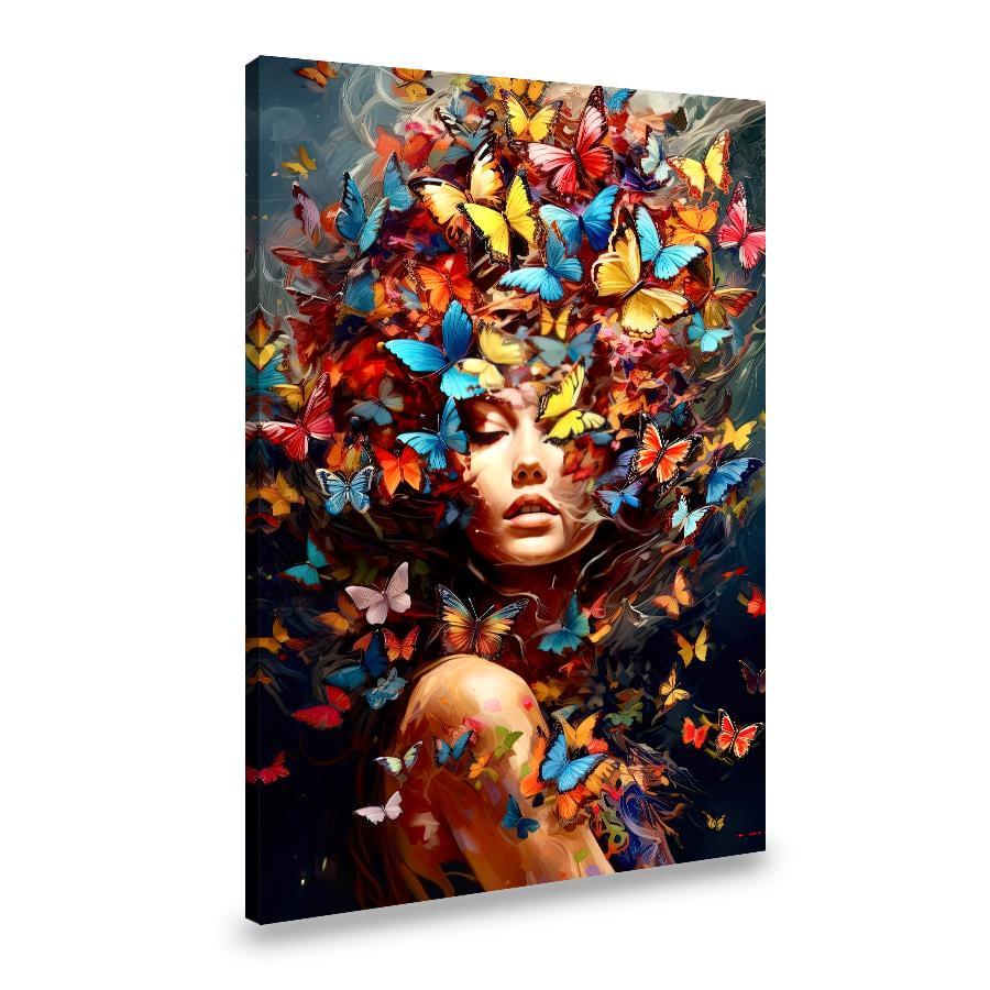 Картина на полотні Дівчина з різнокольоровими метеликами 80x54 см (52VP_L)