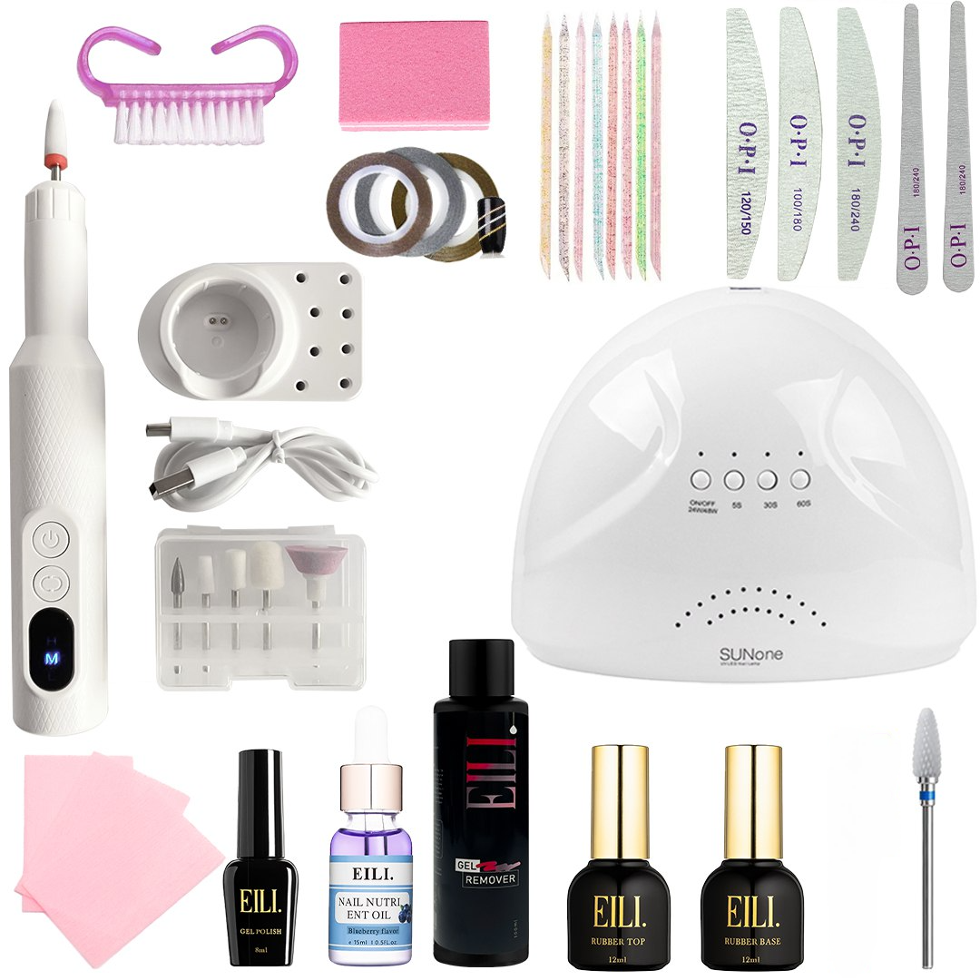 Стартовый набор для маникюра и педикюра с портативным фрезером/лампой/база/топ/гель-лак/расходные материалы (NEM-18)