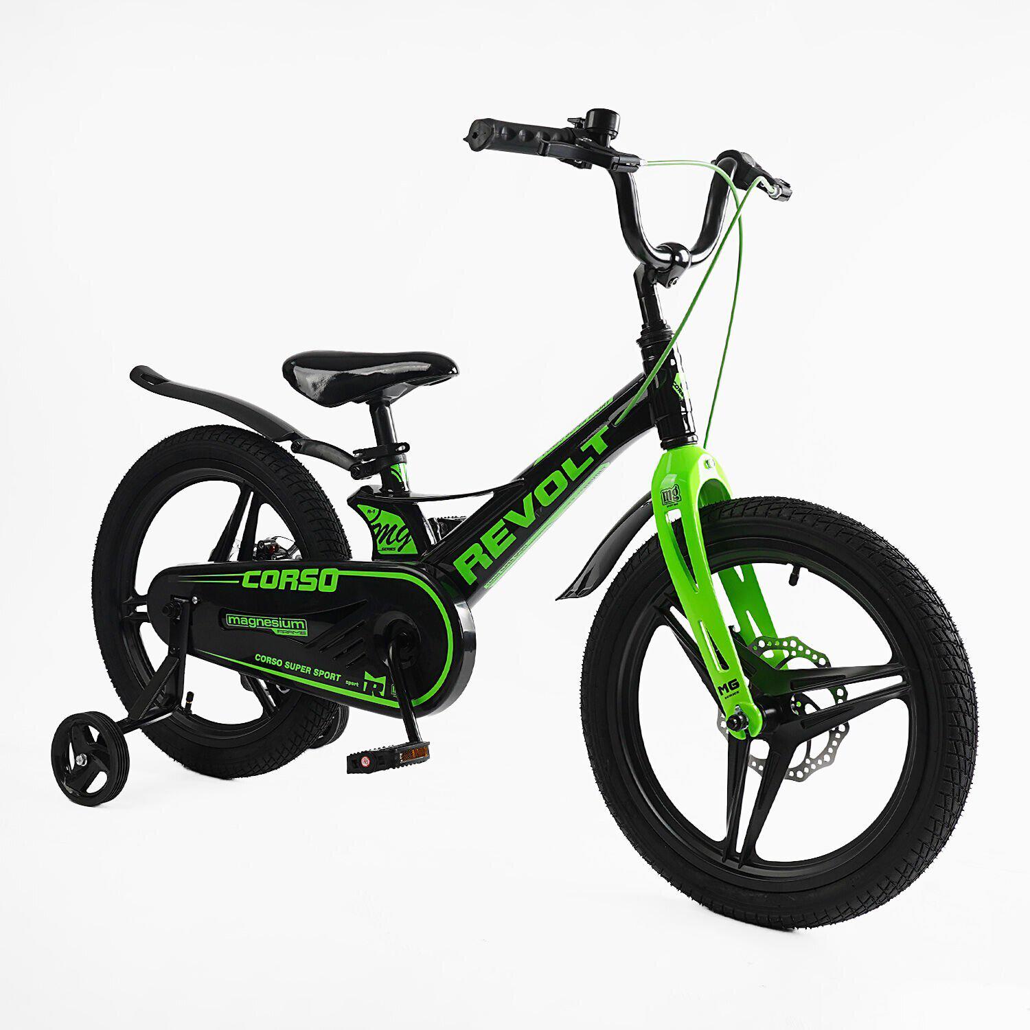 Велосипед двухколесный Corso Revolt 18" детский магниевый Черно-зеленый - фото 1 Велосипед двухколесный Corso Revolt 18" детский магниевый Черно-зеленый - фото 1