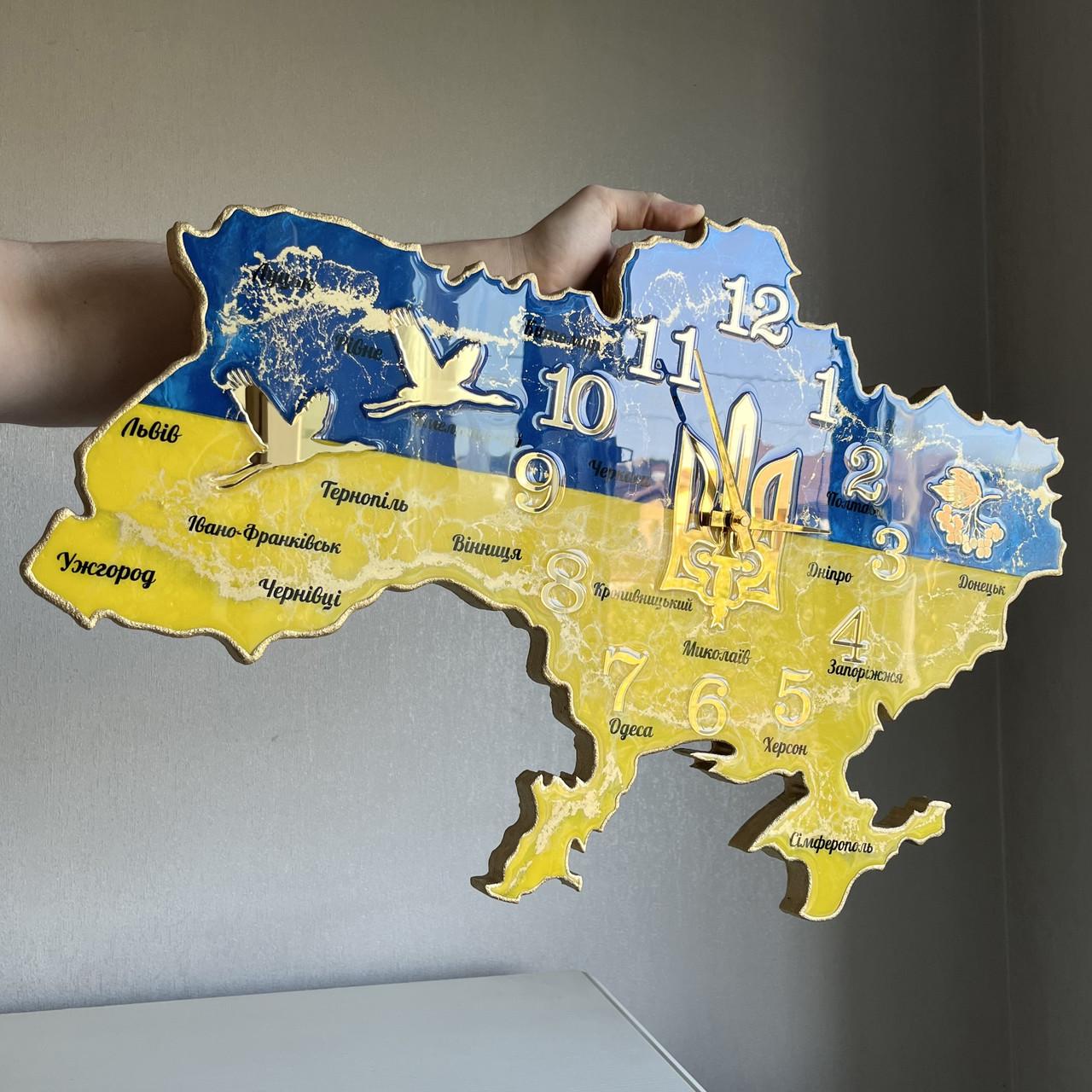 Часы настенные из эпоксидной смолы Карта Украины 140х90 см