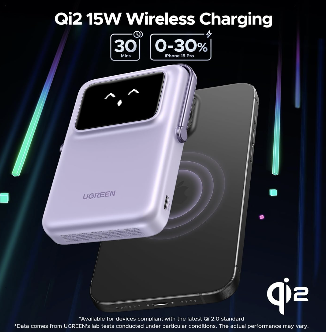 Магнитная батарея UGREEN Uno 20Вт Qi2 10000 mAh Magsafe Power Bank Purple - фото 6 Магнитная батарея UGREEN Uno 20Вт Qi2 10000 mAh Magsafe Power Bank Purple - фото 6