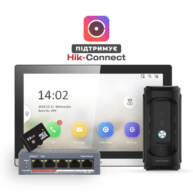 Комплект відеодомофонії IP Hikvision DS-KB8113-IME1 B UKR+DS-KH6350-TE1+HS-TF (22869813) - фото 2