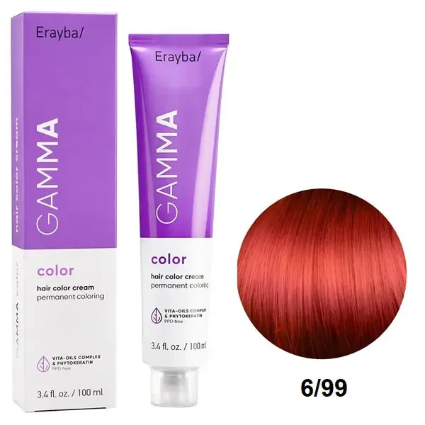 Краска для волос перманентная Erayba Gamma Color Cream 6/99 Интенсивно красный темный блонд 100 мл