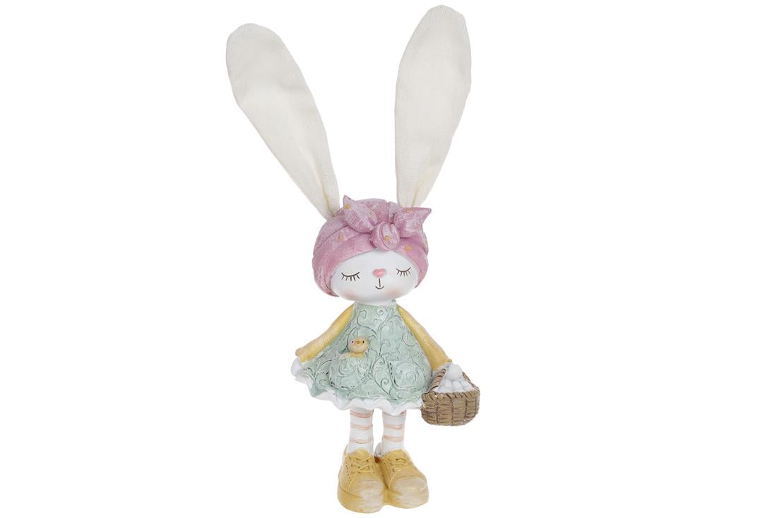 Статуэтка декоративная BonaDi Зайчик с корзиной 28 см Розовый с бирюзовым (831-891)