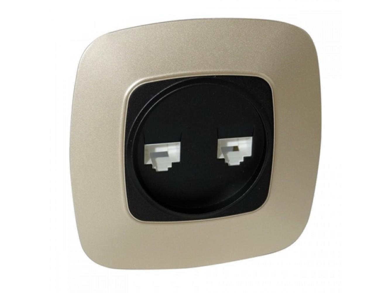 Розетка встроенная HOROZ ELECTRIC ELA компьютерная двойная Золотой/Черный (112-007-0017-040)