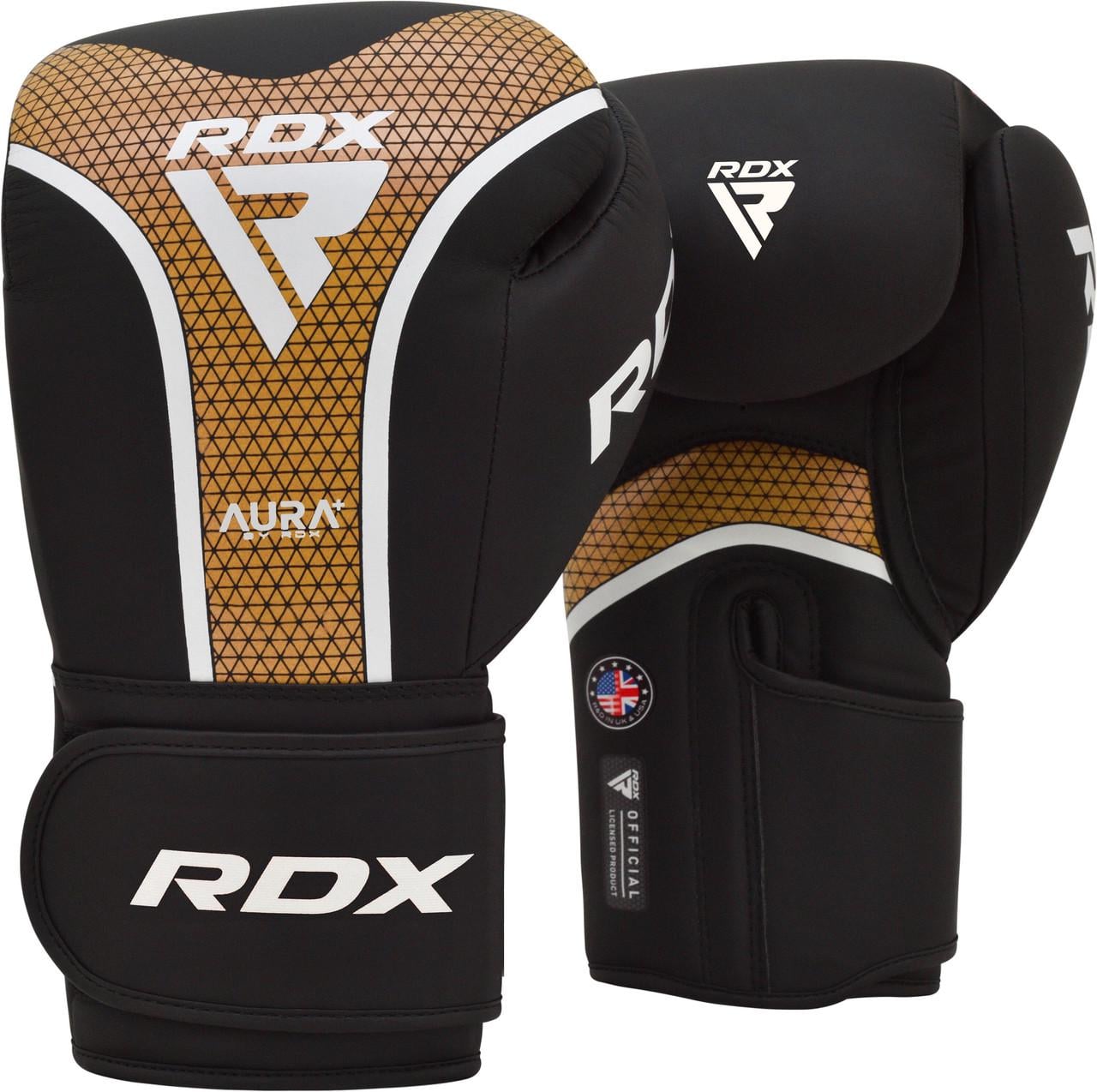 Боксерські рукавиці RDX AURA PLUS T-17 Golden 10 унцій Black (BGR-T17BGL-10OZ+)