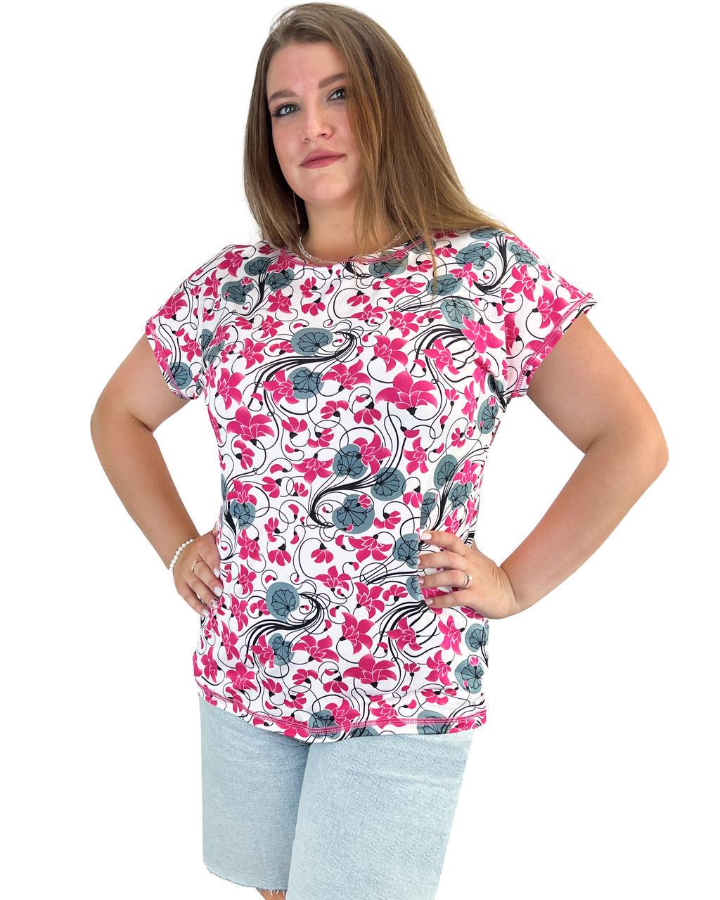 Блузка віскоза зі спущеними рукавами квіти р.52-54 Білий (1371)