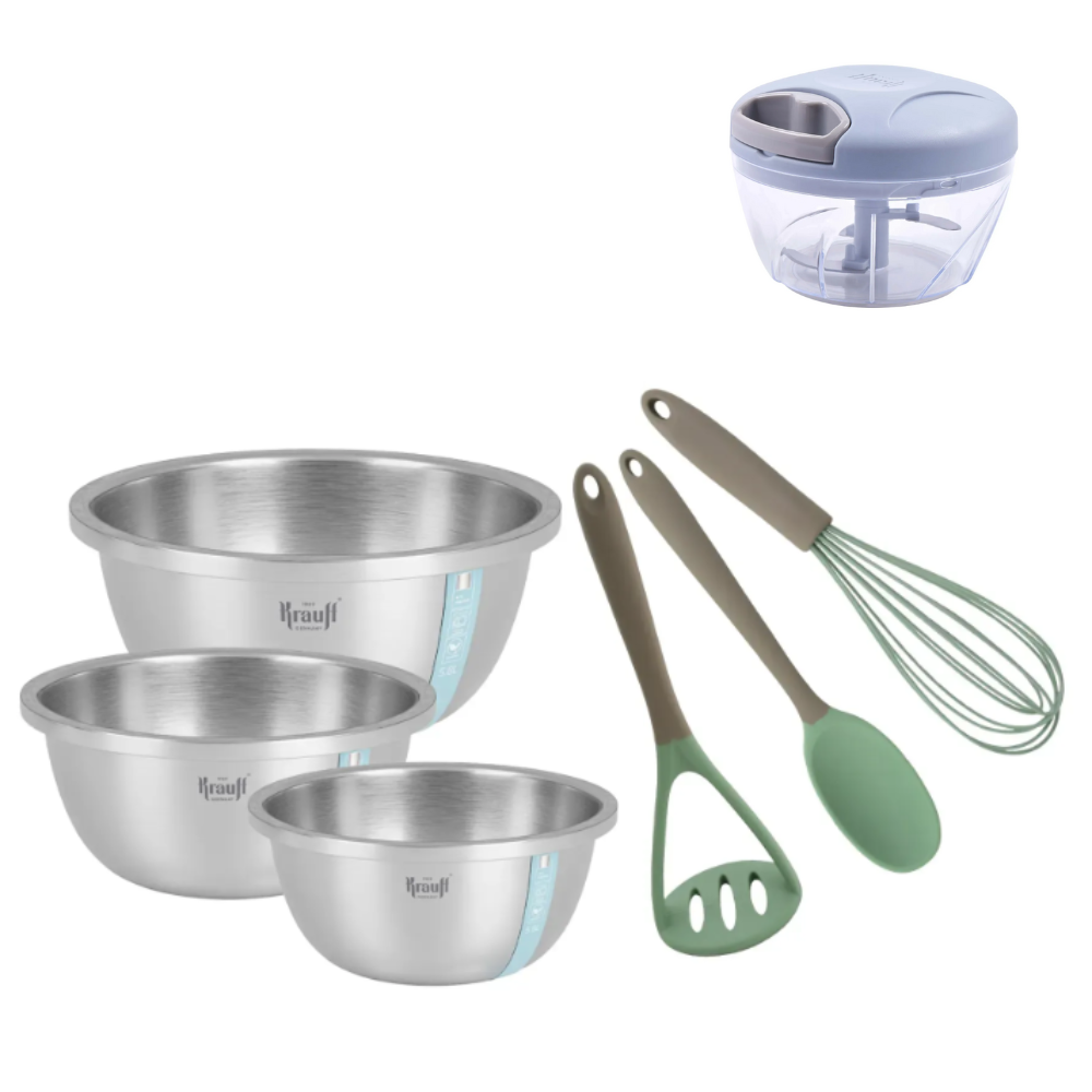 Набір мисок з нержавіючої сталі Krauff з кухонними приладдям та багатофункціональним подрібнювачем Chopper (55-333-372)
