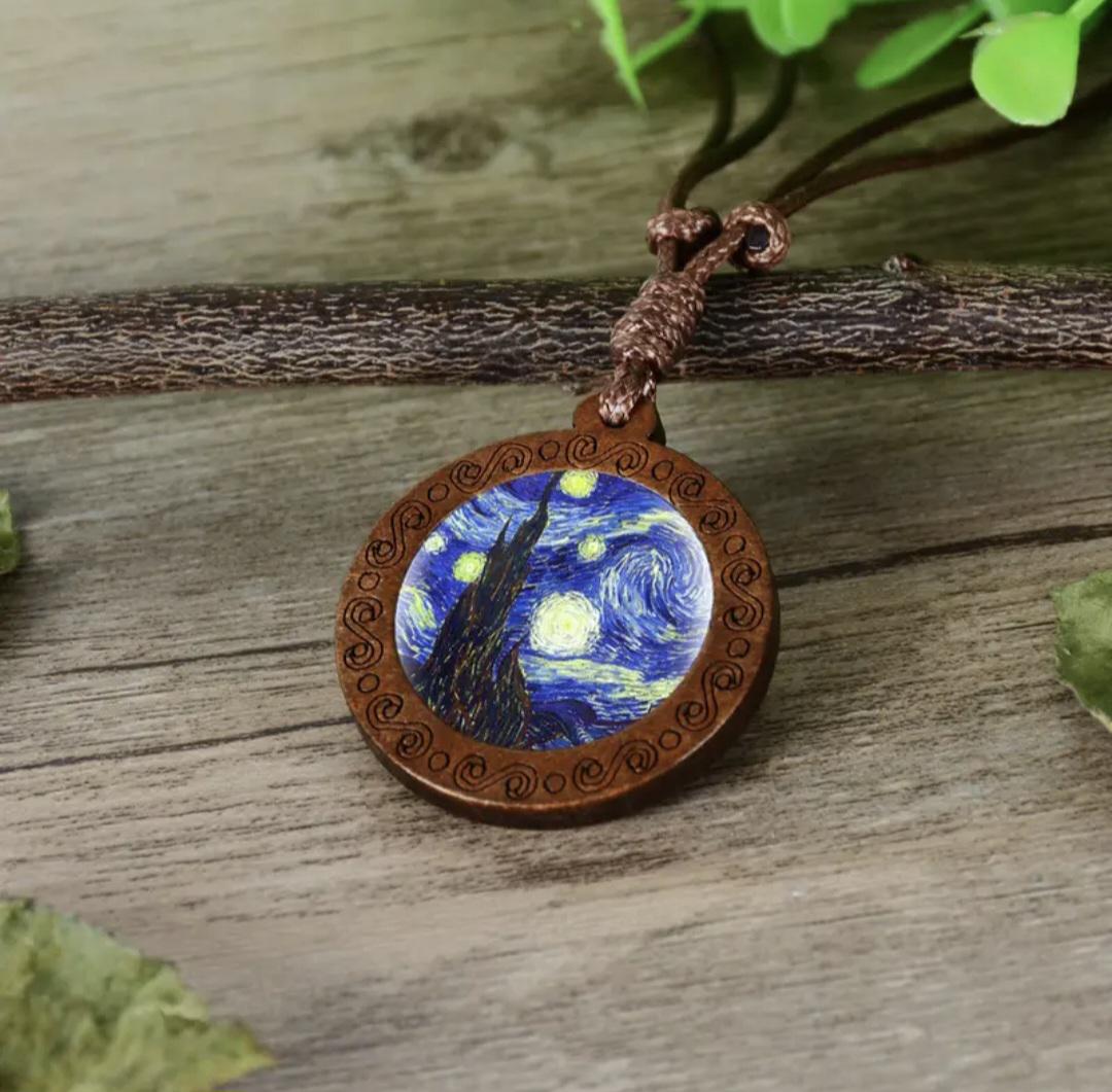 Підвіска дерев'яна із скляною вставкою Зоряна ніч (00154)