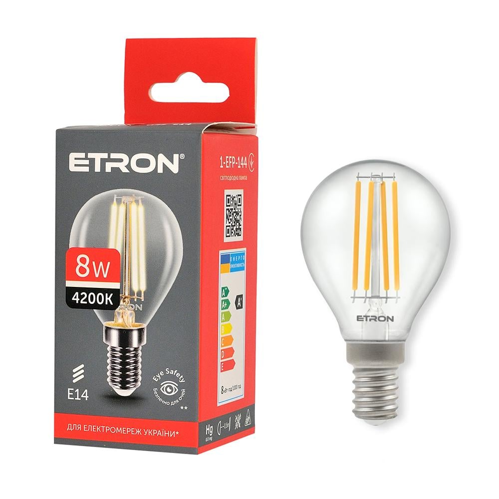 Светодиодная филаментная лампа ETRON Filament 1-EFP-144 G45 8W E14 4200K Прозрачный (14004)