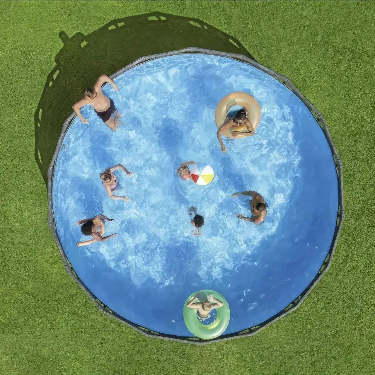 Бассейн каркасный Bestway круглый с фильтр-насосом/лестницей/тентом 549х132 см 26 000 л (561KC) Серый - фото 6