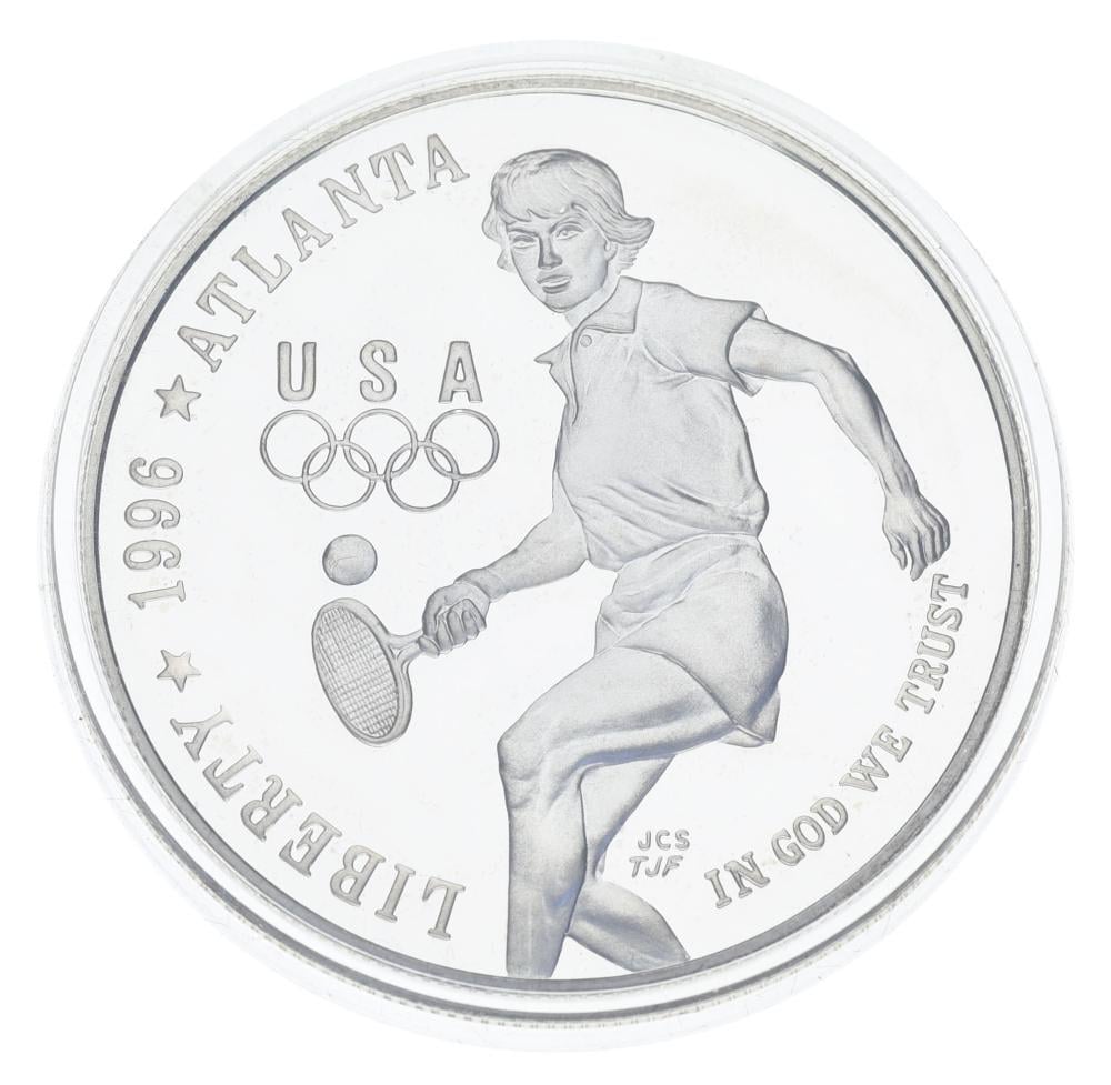 Коллекционная монета США 1 доллар 1996 р. Серебро P Proof XXVI летние Олимпийские игры в Атланте-Теннис (М23325)