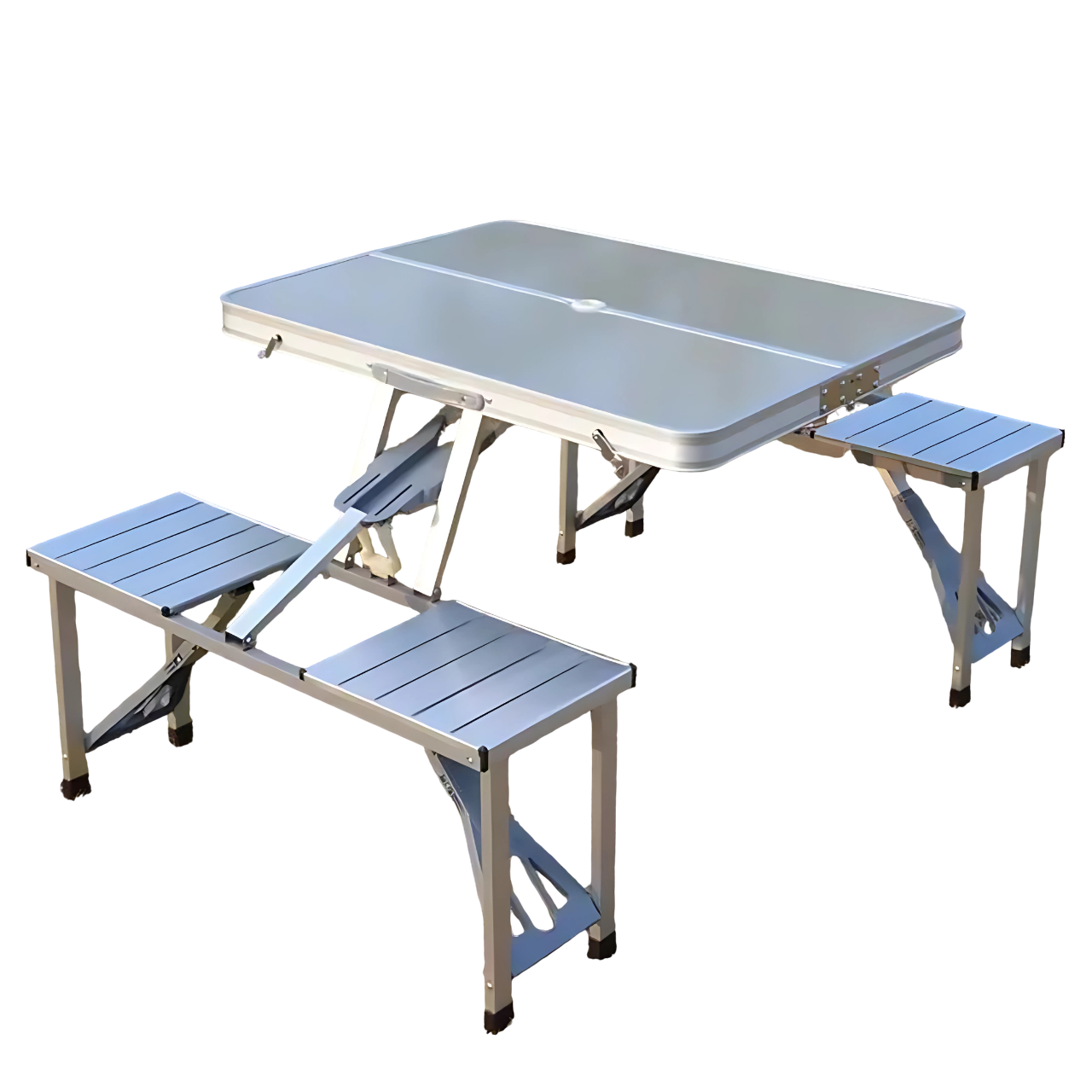 Стіл-трансформер із вбудованими відкидними стільцями універсальний туристичний розкладний Сріблястий (9337486251)