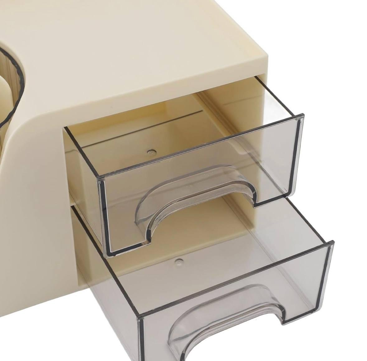 Органайзер для канцелярии с вращающимся стаканом на 6 отделений и выдвижными ящиками кремовый (5f2826fe) - фото 7