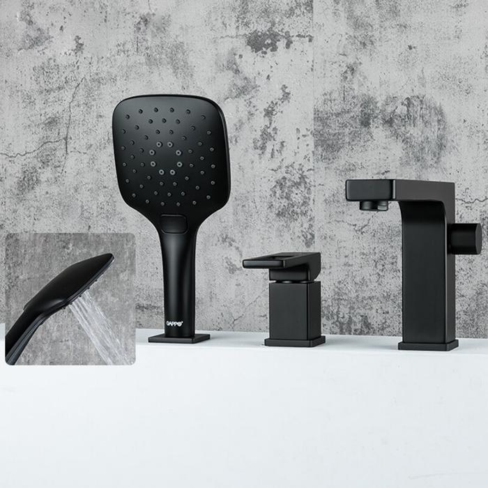 Змішувач на борт ванни Gappo G1117-6 на три отвори Чорний (115052) - фото 9