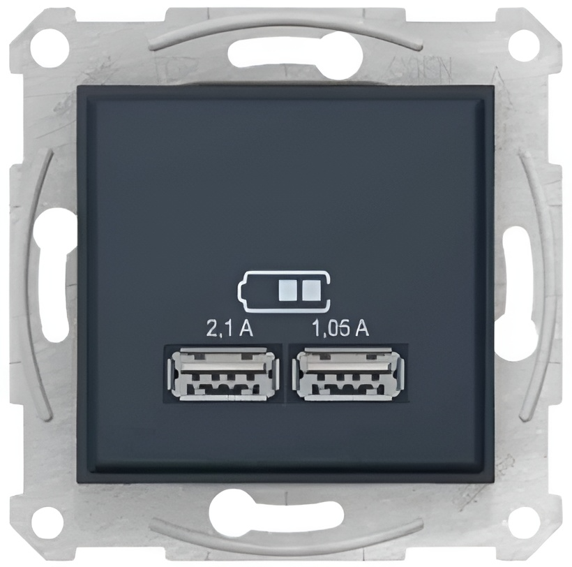 Розетка Schneider Electric Asfora ABS USB 2,1A Черный (EPH2700271)