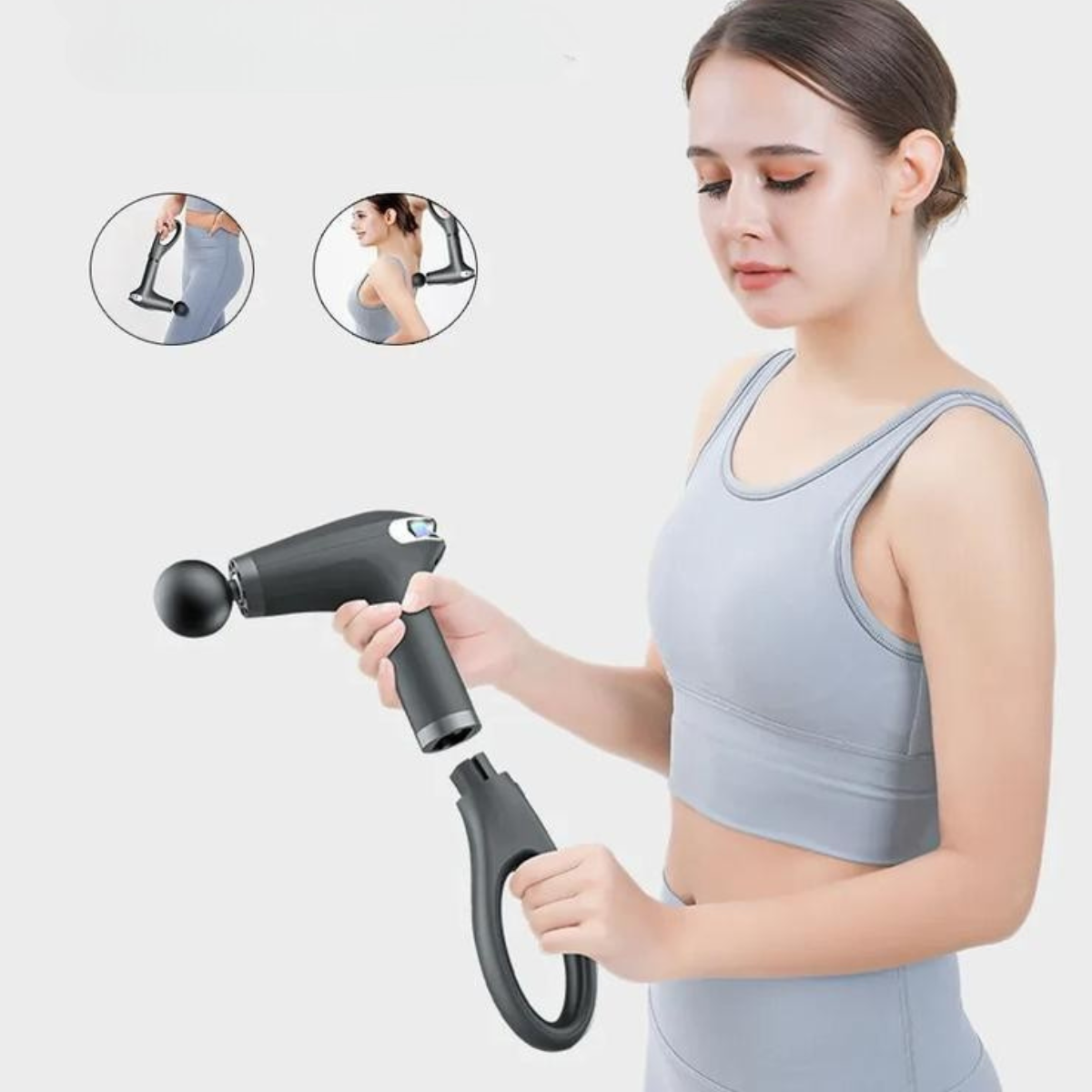 Вибромассажер аккумуляторный для мышц тела Fascial Gun портативный беспроводной с длинной ручкой и 4 насадками Черный (HB-005) - фото 7