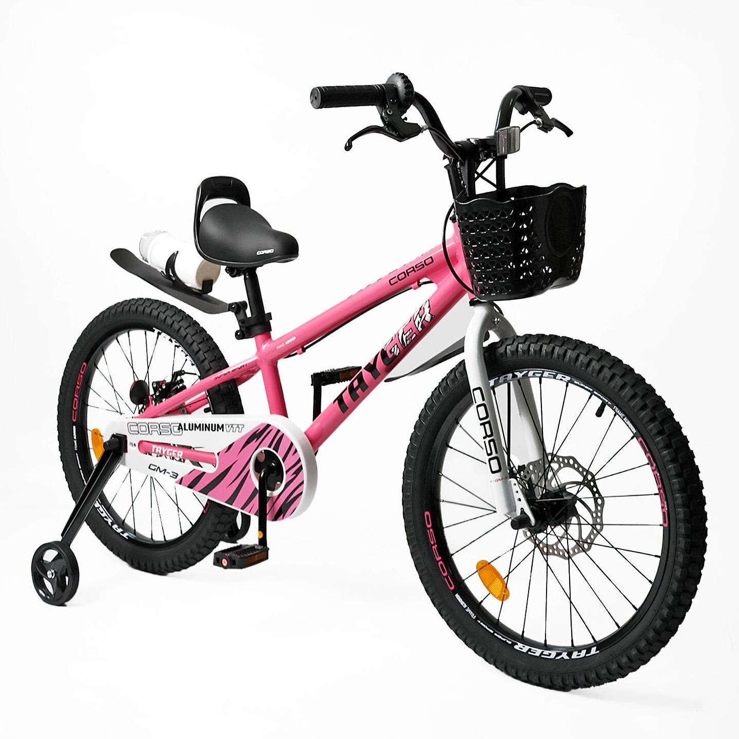 Дитячий велосипед з кошиком Corso Tayger алюмінієвий/дискові гальма 20" Рожевий (421156180)