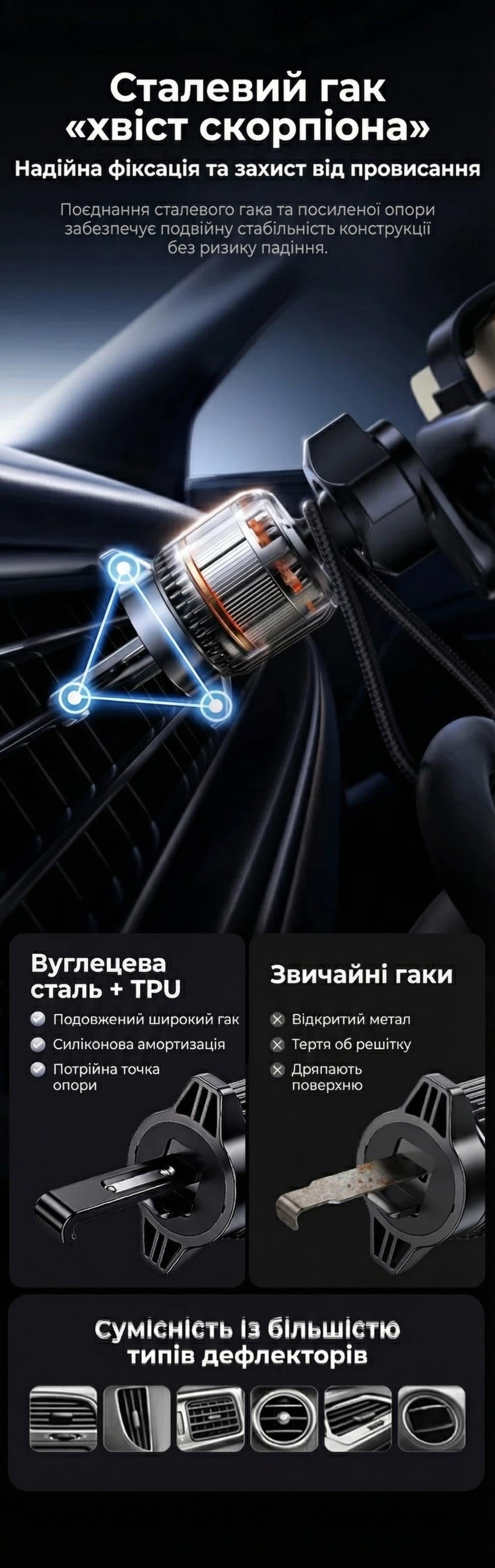 Автодержатель для телефона гравитационный UGREEN LP907 в дефлектор алюминиевый Серый (55548) - фото 6
