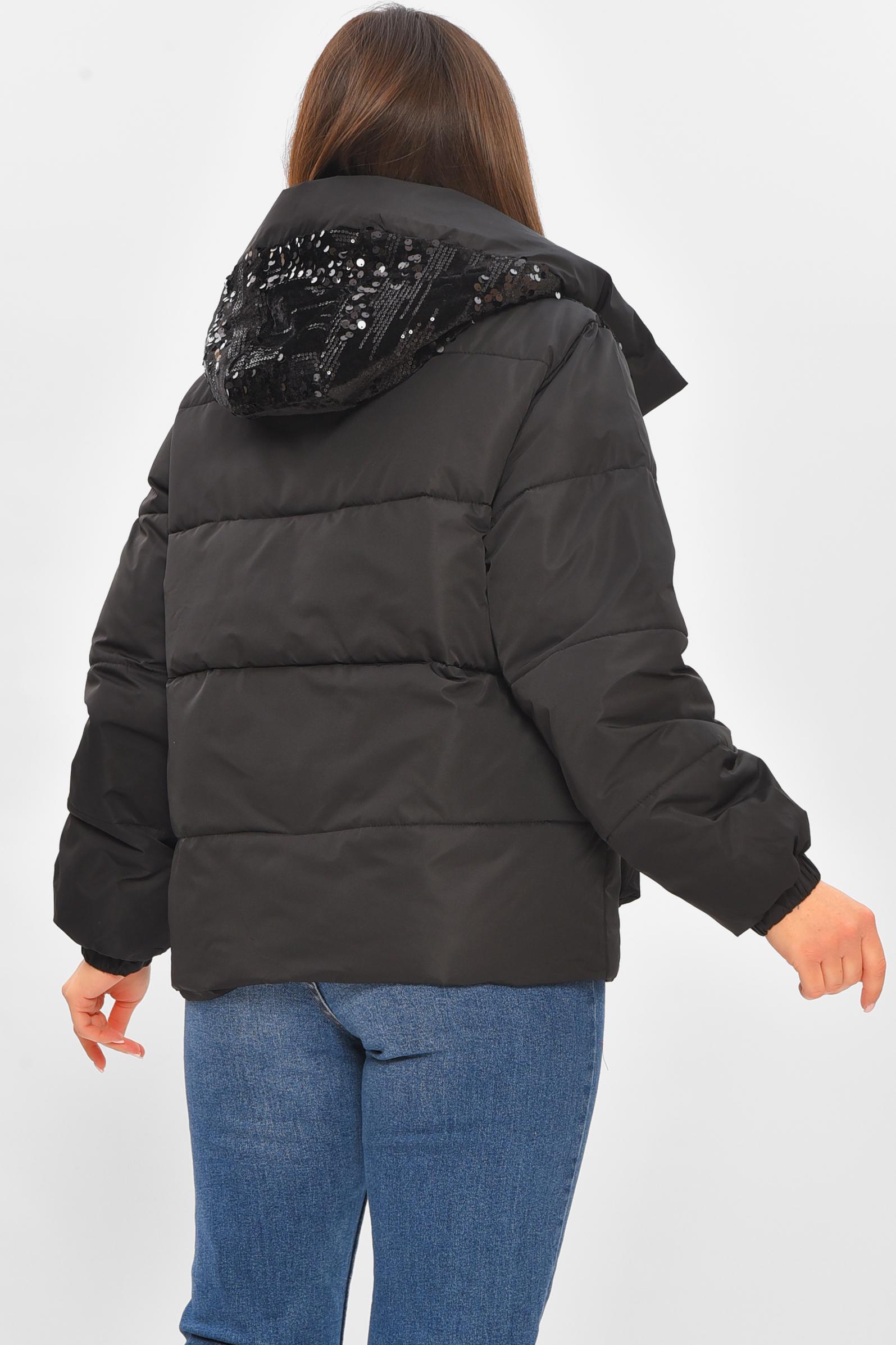 Куртка женская демисезонная с пайетками S Черный (206108) - фото 3 Куртка женская демисезонная с пайетками S Черный (206108) - фото 3