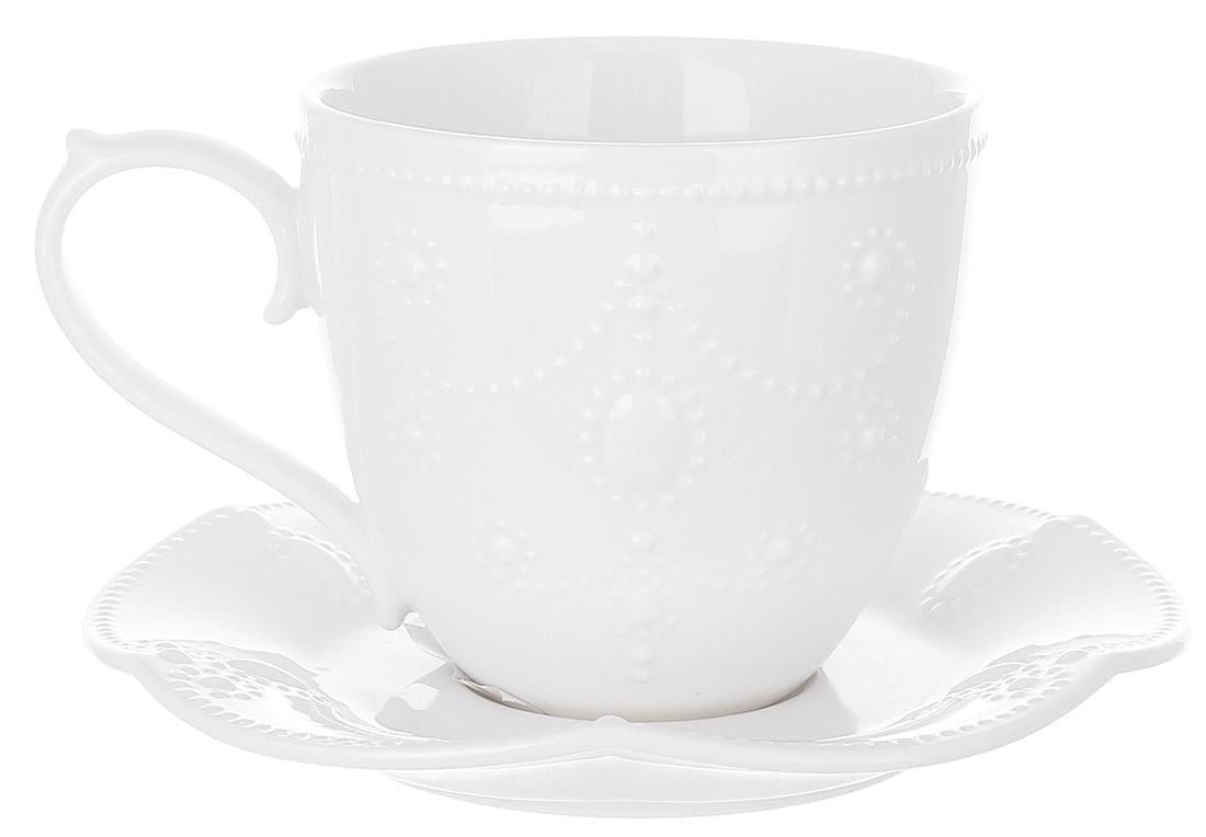 Набор чашек фарфоровых с блюдцем BonaDi Кружева 260 мл 4 шт. (988-415)
