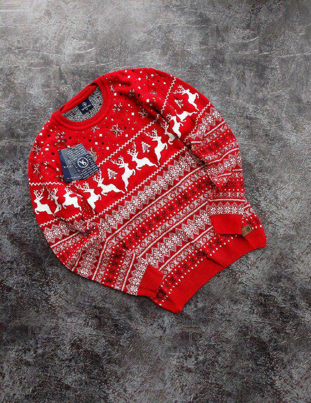 Свитер новогодний с оленями 8623 S Красный