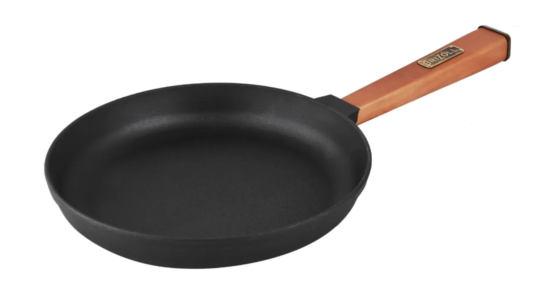 Сковорода чугунная Optima Brizoll со стеклянной крышкой и деревянной ручкой 220x40 мм - фото 2