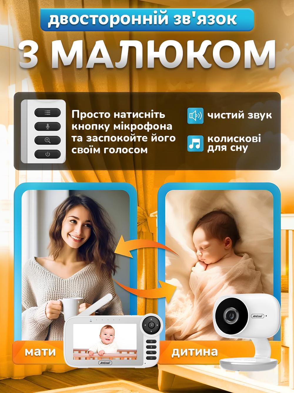 Відеоняня бездротова радіоняня з двостороннім зв'язком Andowl Q-A003X1 5,5" Білий (bffd93f9) - фото 4