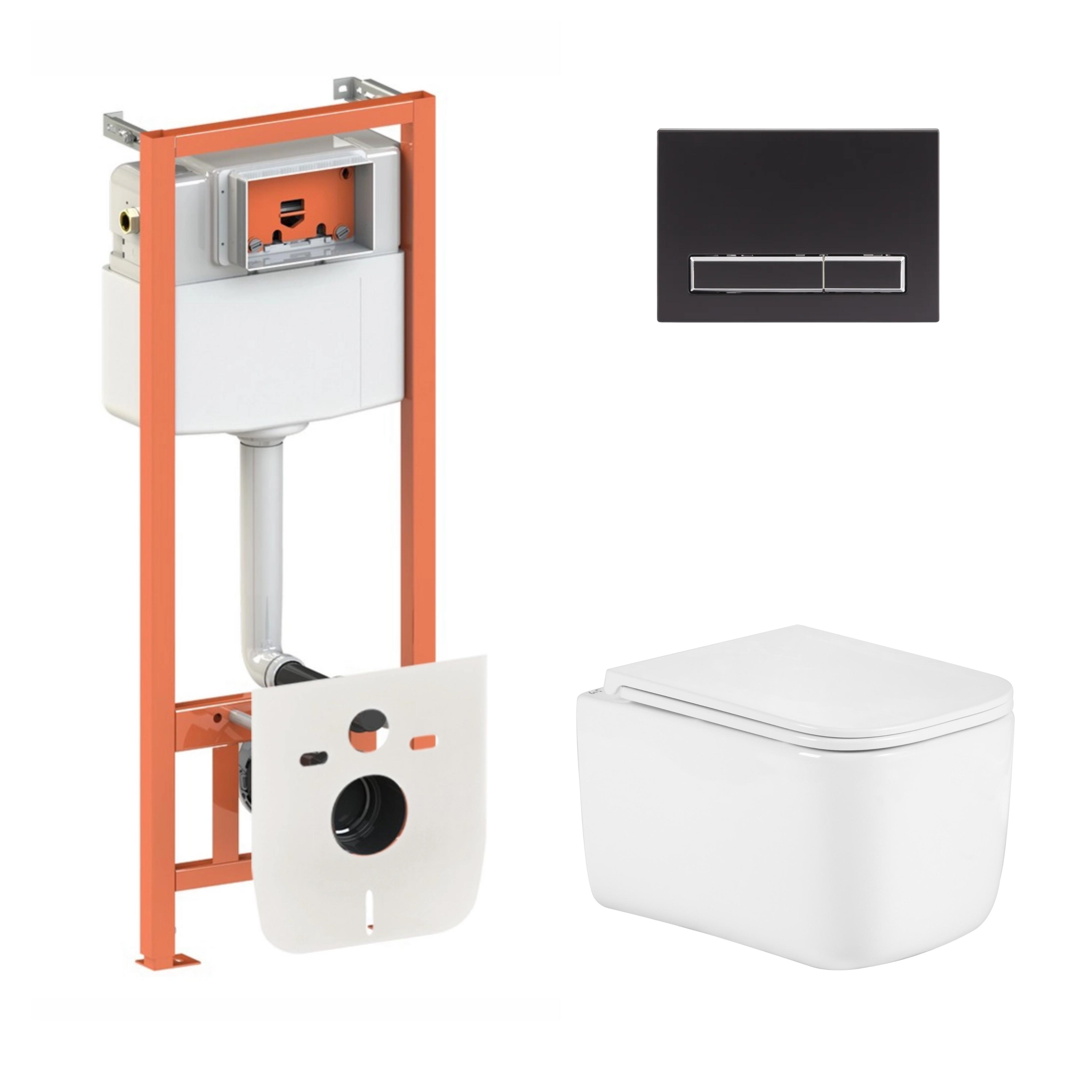 Комплект инсталляции Q-tap ​​Nest 4в1 унитаз подвесной Gemini Ultra Quiet 485х340х350 мм/линейная клавиша Black Matt (32810223)