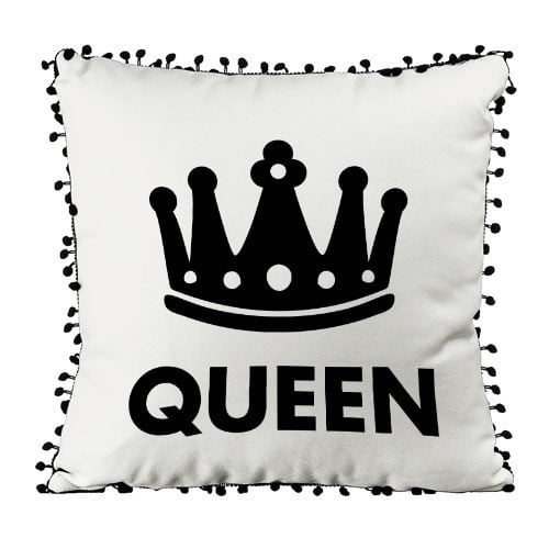 Подушка из мешковины с помпонами "Queen" 45x45 см (45PHBP_URB002)