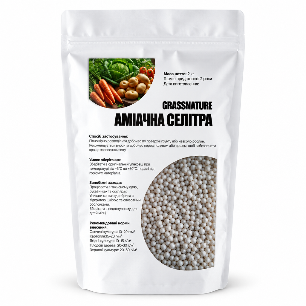 Удобрение азотное GrassNature Аммиачная селитра нитрат аммония N 34% 2 кг (38470664)