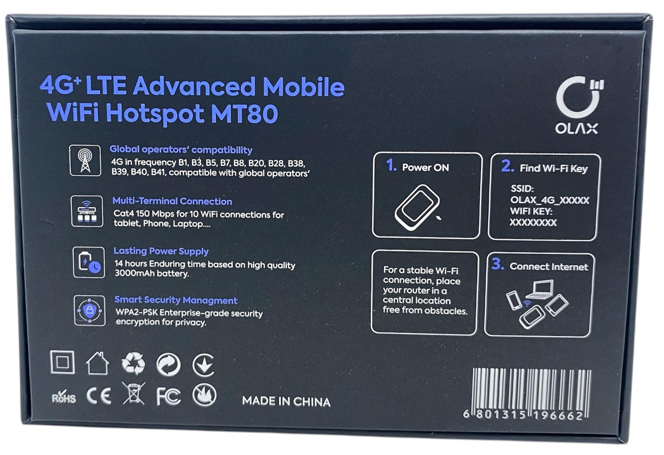 Роутер WIFI модем мобільний 4G Olax МТ 80 Олакс маршрутизатор два виходи під антену акумулятор 3000 мАг - фото 10 Роутер WIFI модем мобільний 4G Olax МТ 80 Олакс маршрутизатор два виходи під антену акумулятор 3000 мАг - фото 10