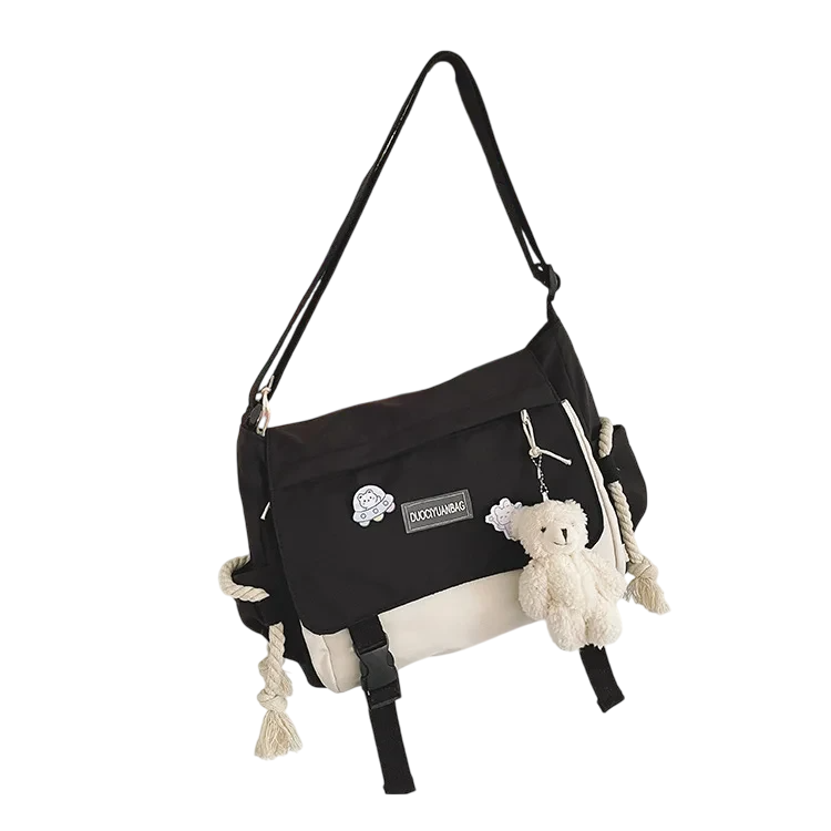 Сумка школьная для университета/школы с карманами в японском стиле Черно-белый (А527)