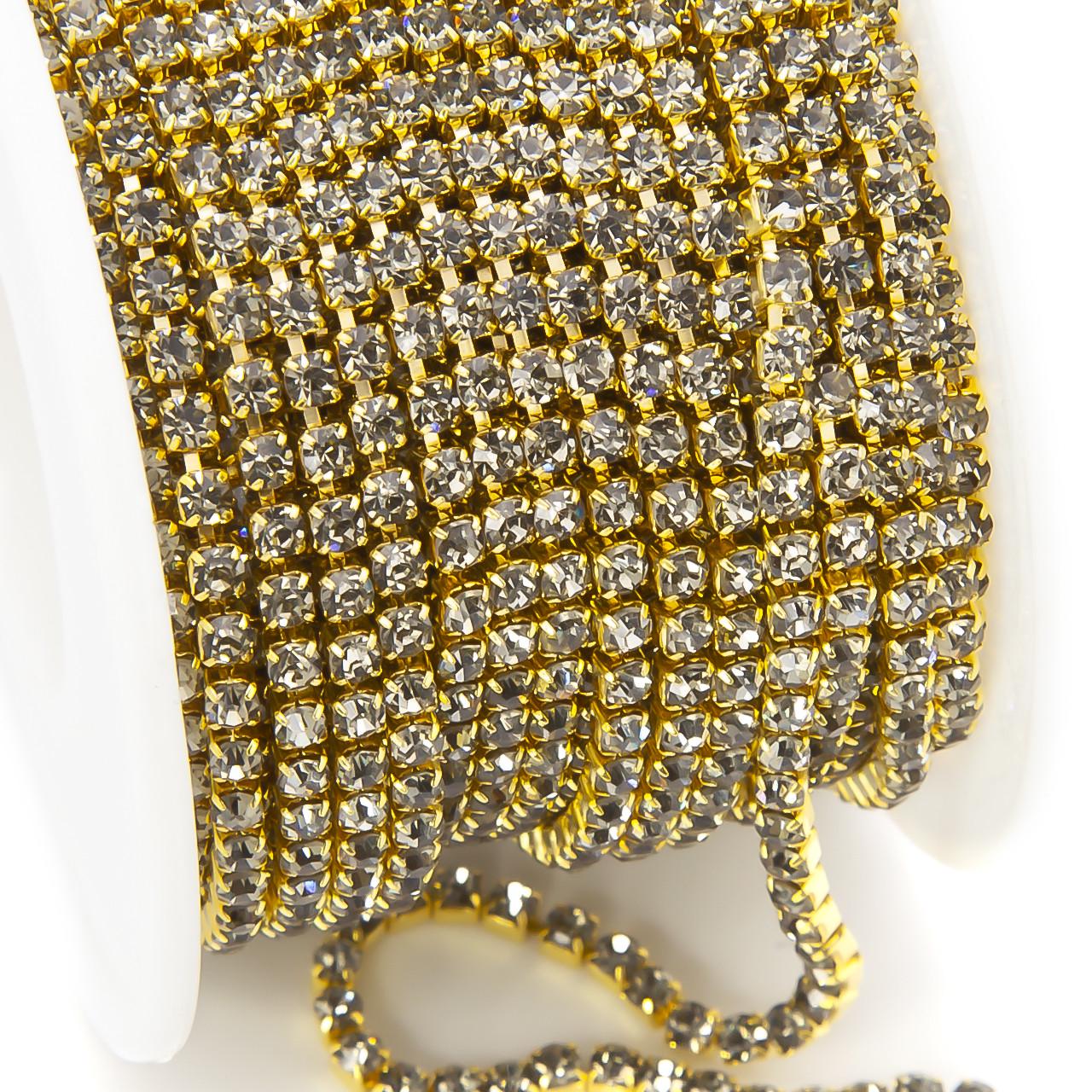 Цепь стразовая SS8 2,5 мм 1 м Black diamon gold (ЦС0802з12)
