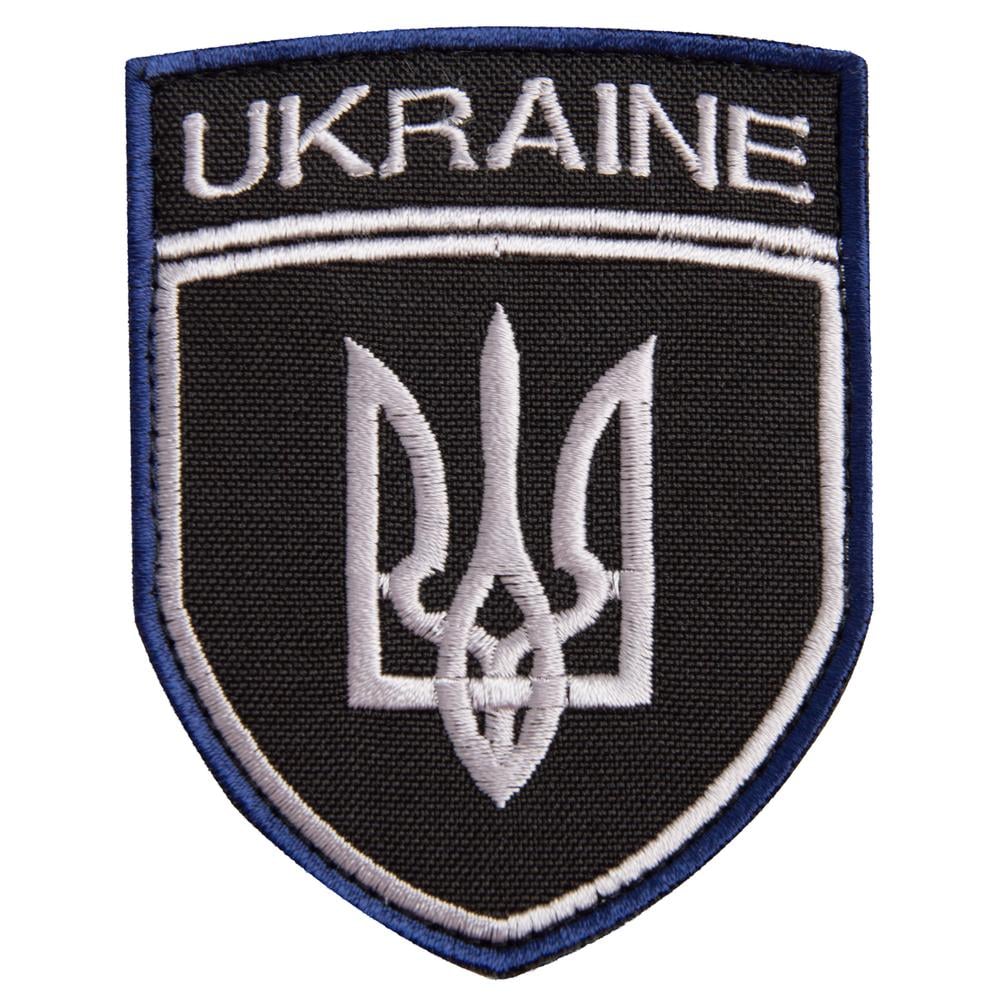 Шеврон-нашивка на липучке Трезубец Украины ''UKRAINE'' 7х9 см (23967)