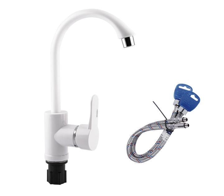 Смеситель для кухни пластиковый Brinex с гибкой подводкой Белый (40W007/SW40)